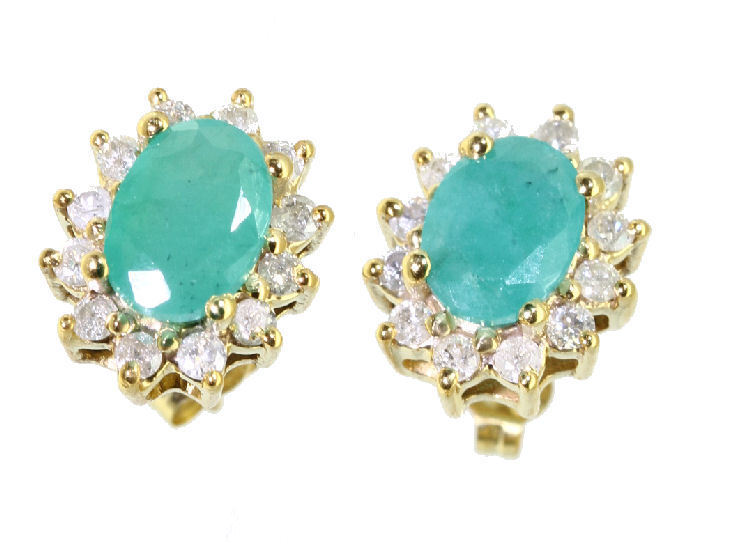 2.50ct Emerald & Diamond Earrings in 14K Yellow Gold