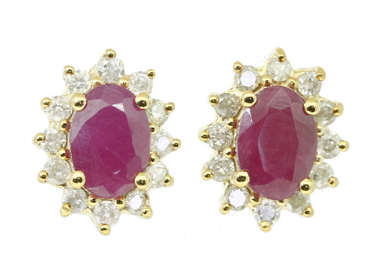 2.50ct Ruby & Diamond Earrings in 14K Yellow Gold