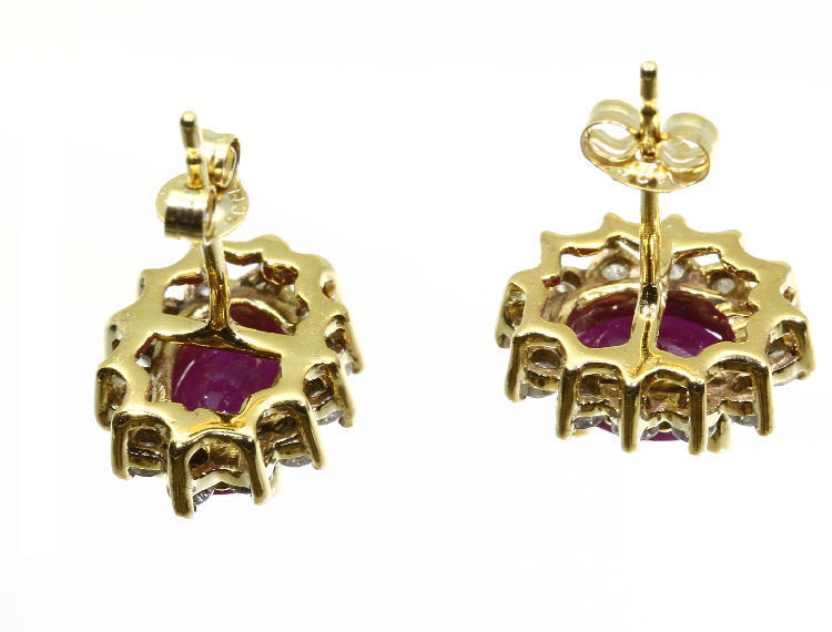 2.50ct Ruby & Diamond Earrings in 14K Yellow Gold