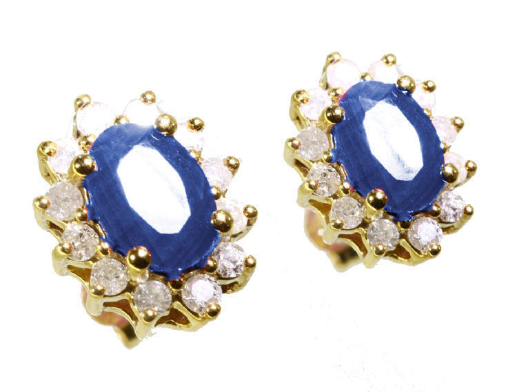 2.50ct Sapphire & Diamond Earrings in 14K Yellow Gold