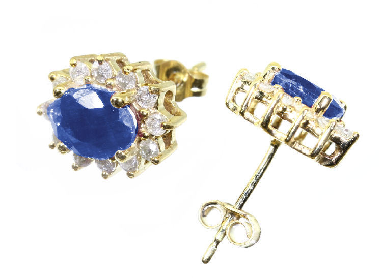 2.50ct Sapphire & Diamond Earrings in 14K Yellow Gold