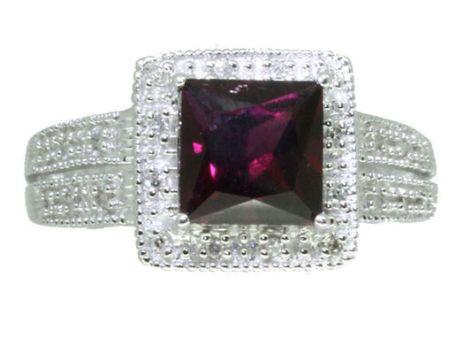 1.65ct Rhodolite Garnet &Diamond Ring in 10K White Gold