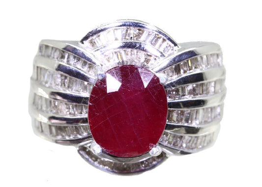 4.30ct Ruby & Diamond Ring in 14K White Gold