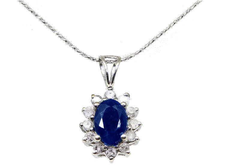 1.14ct Sapphire & Diamond Necklace in 18K & 14K White Gold