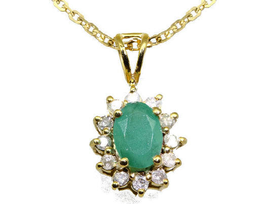 1.14ct Emerald & Diamond Necklace in 18K & 14K Yellow Gold