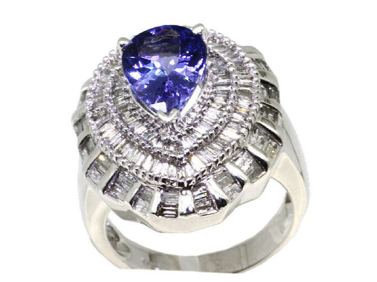 4.45ct Tanzanite & Diamond Ring in 14K White Gold