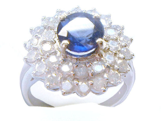 3.23ct Ceylon Sapphire & Diamond Ring in 14K White Gold