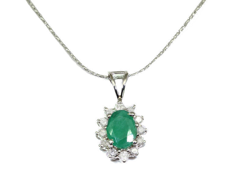 1.14ct Emerald & Diamond Necklace in 18K & 14K White Gold