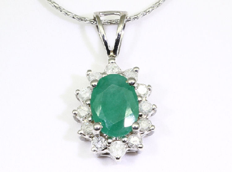 1.14ct Emerald & Diamond Necklace in 18K & 14K White Gold