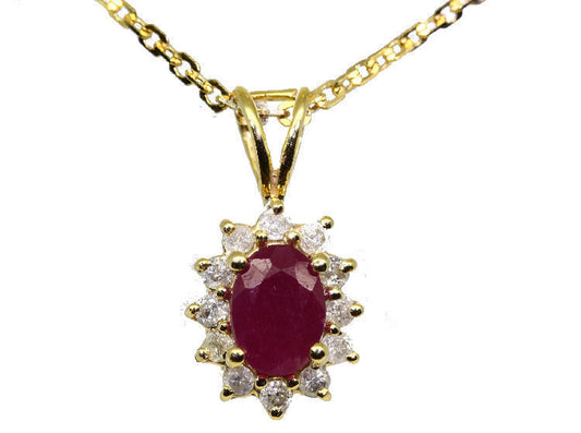 1.14ct Ruby & Diamond Necklace in 18K & 14K Yellow Gold