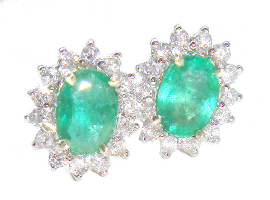 2.50ct Emerald & Diamond Earrings in 14K White Gold