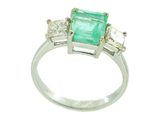 2.46ct Three-Stone Colombian Emerald & Diamond Ring in 14K White Gold