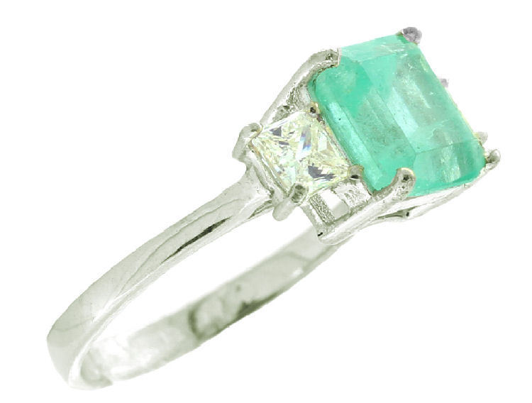 2.46ct Three-Stone Colombian Emerald & Diamond Ring in 14K White Gold