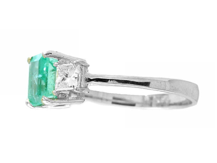 2.46ct Three-Stone Colombian Emerald & Diamond Ring in 14K White Gold