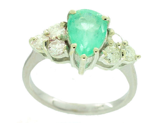 1.94ct Colombian Emerald & Diamond Cluster Ring in 14K White Gold