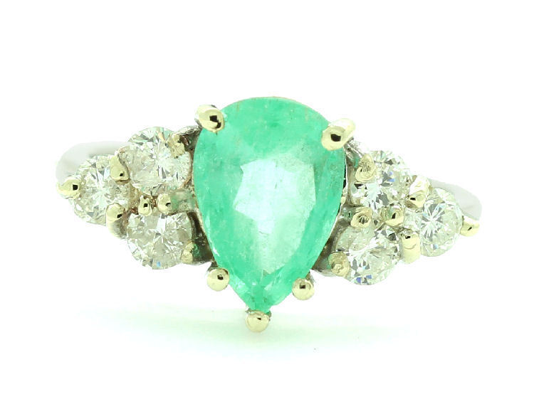 1.94ct Colombian Emerald & Diamond Cluster Ring in 14K White Gold