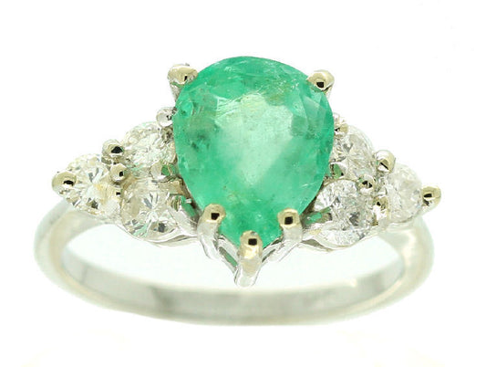 2.93ct Colombian Emerald & Diamond Cluster Ring in 14K White Gold