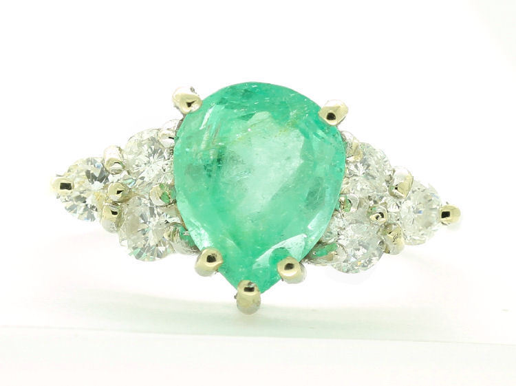 2.93ct Colombian Emerald & Diamond Cluster Ring in 14K White Gold