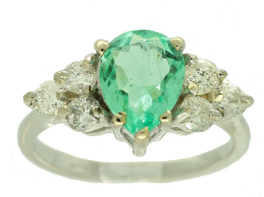 1.80ct Colombian Emerald & Diamond Cluster Ring in 14K White Gold