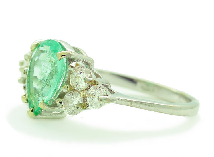 1.80ct Colombian Emerald & Diamond Cluster Ring in 14K White Gold