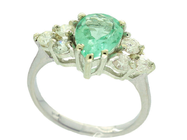 1.80ct Colombian Emerald & Diamond Cluster Ring in 14K White Gold