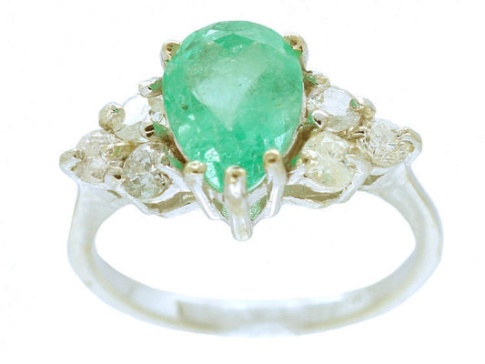 3.20ct Colombian Emerald & Diamond Cluster Ring in 14K White Gold