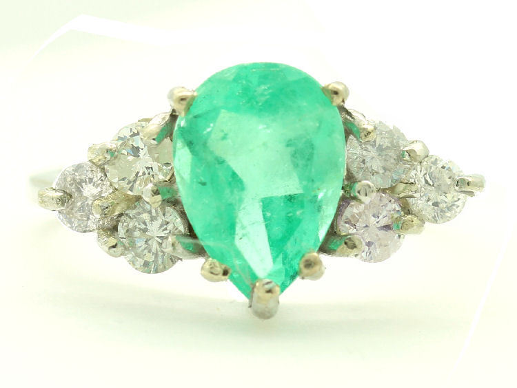 3.20ct Colombian Emerald & Diamond Cluster Ring in 14K White Gold