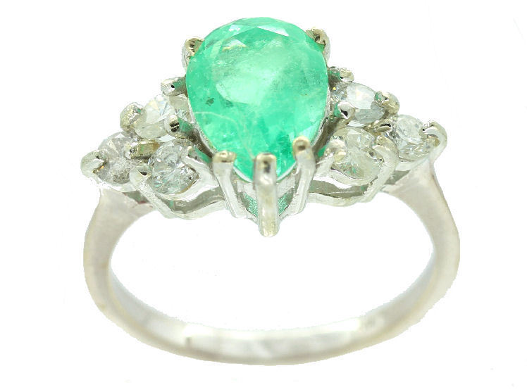 3.20ct Colombian Emerald & Diamond Cluster Ring in 14K White Gold
