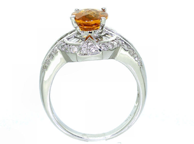 2.41ct Citrine & Diamond Ring in 14K White Gold