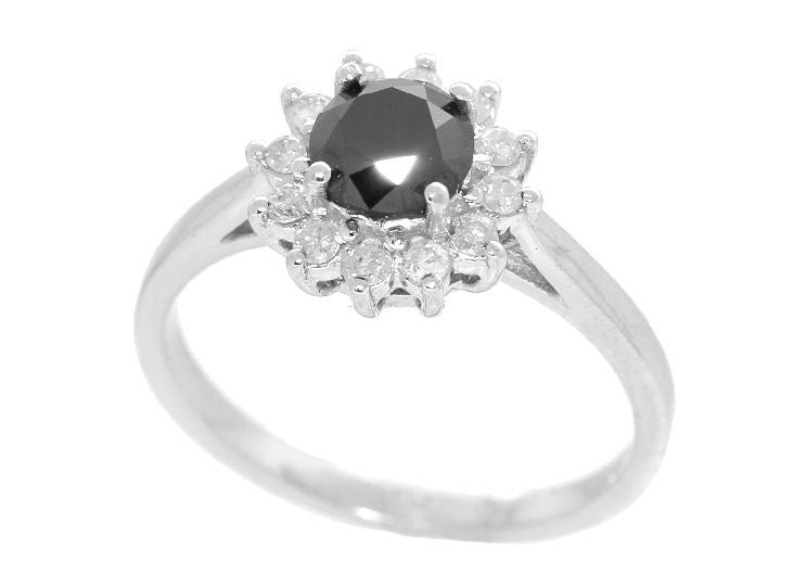 1.00ct Black & White Diamond Ring in 14K White Gold