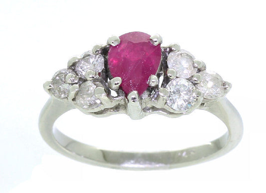 1.73ct Ruby & Diamond Cluster Ring in 14K White Gold