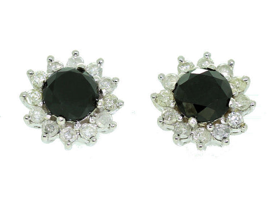 2.00ct Black & White Diamond Earrings in 14K White Gold