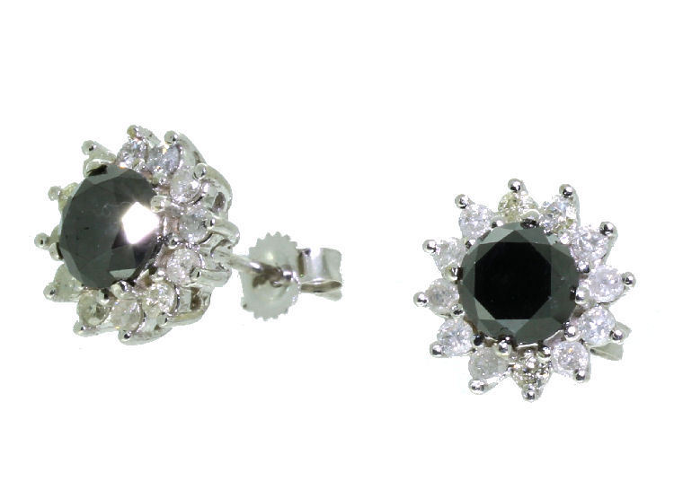2.00ct Black & White Diamond Earrings in 14K White Gold