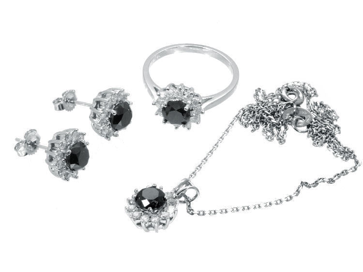 4.00ct Black & White Diamond Necklace, Earrings & Ring Set in 18K & 14K Gold