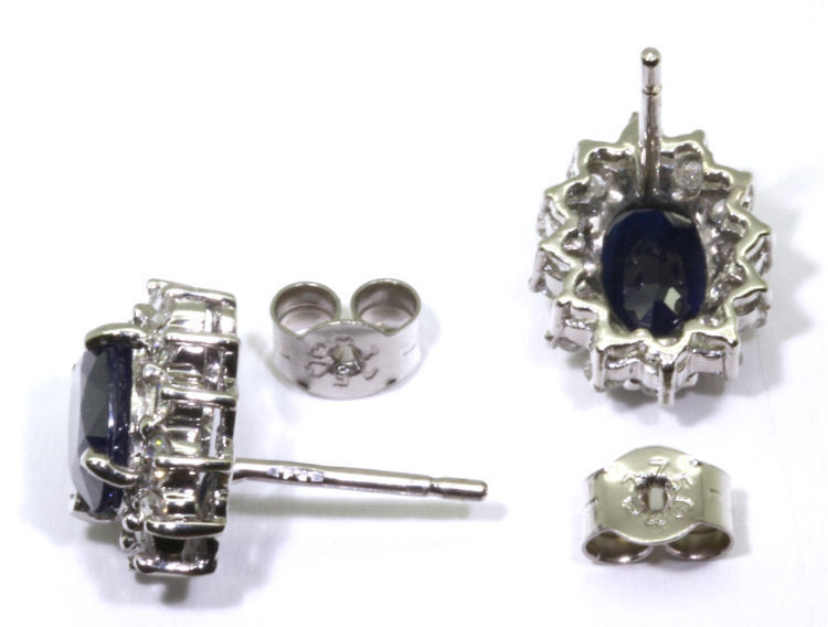 4.56ct Sapphire & Diamond Necklace, Earrings, Ring Set in 18K & 14K White Gold