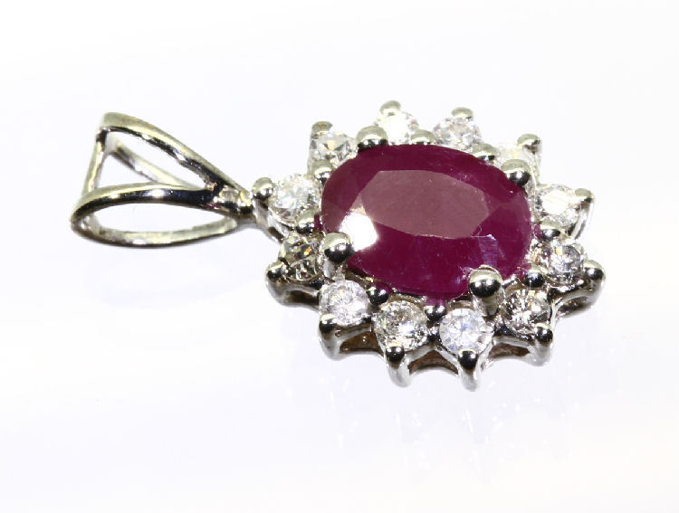 4.56ct Ruby & Diamond Necklace, Earrings, Ring Set in 18K & 14K White Gold