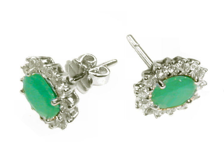 4.56ct Emerald & Diamond Necklace, Earrings, Ring Set in 18K & 14K White Gold