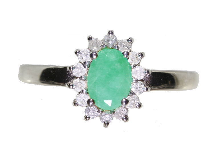 4.56ct Emerald & Diamond Necklace, Earrings, Ring Set in 18K & 14K White Gold