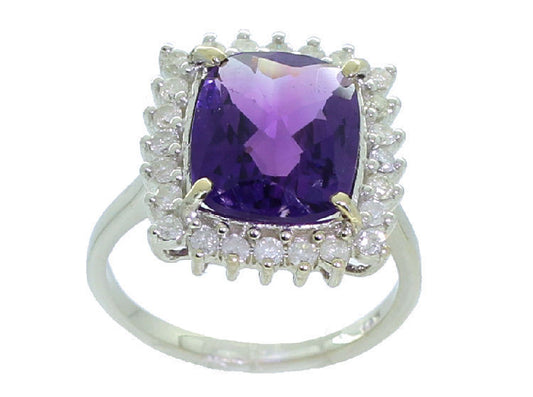 5.10ct Amethyst & Diamond Ring in 14K White Gold