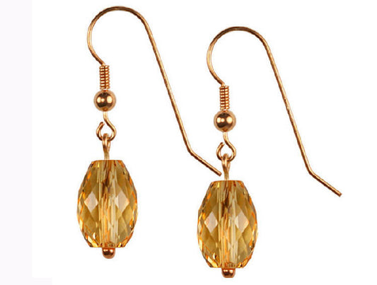 Golden Citrine Faceted Drop Sterling Silver 14x8 mm Earrings