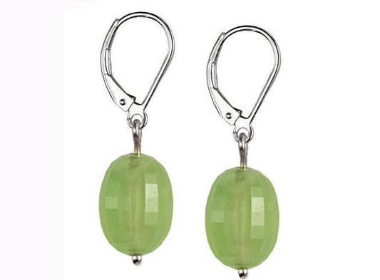 Prehnite Oval ckr Brd cut Drop Sterling Silver 14x10 mm Earrings