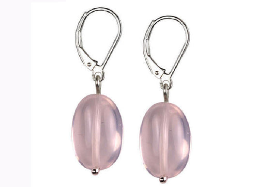 Rose Quartz Oval Drop Sterling Silver 16x11 mm Earrings