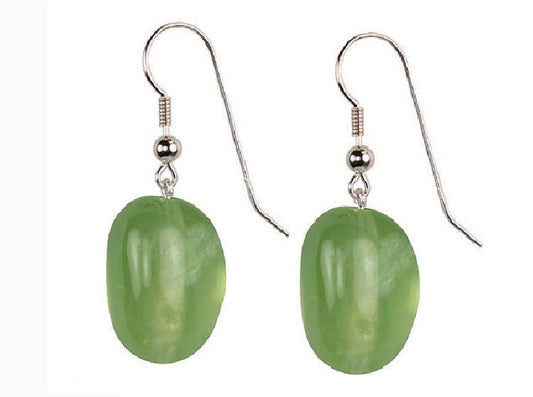 Prehnite Oval Drop Sterling Silver 21x13 mm Earrings