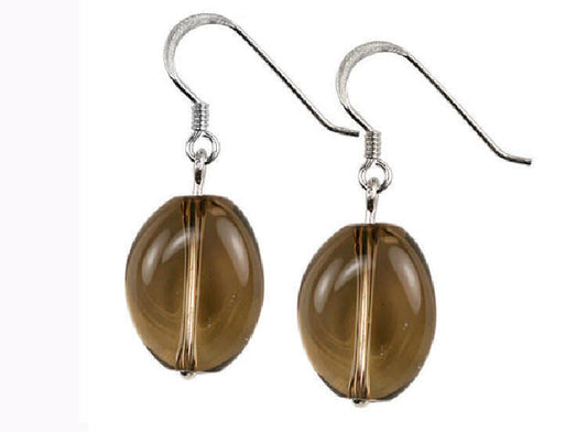 Smoky Quartz Oval Drop Sterling Silver 18x14 mm Earrings