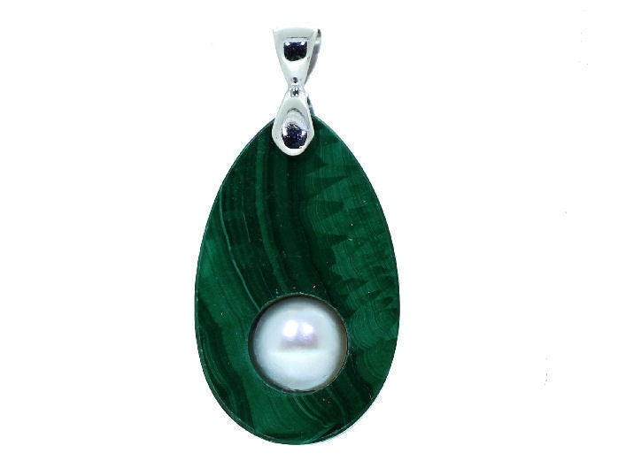 Malachite Mother of Pearl Necklace in Sterling Silver