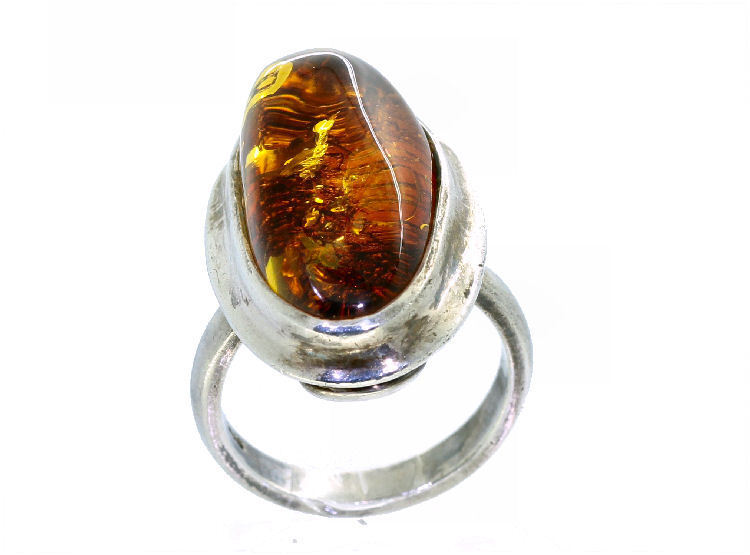 6.16cts Cabochon Oval Amber Ring Set  In Silver