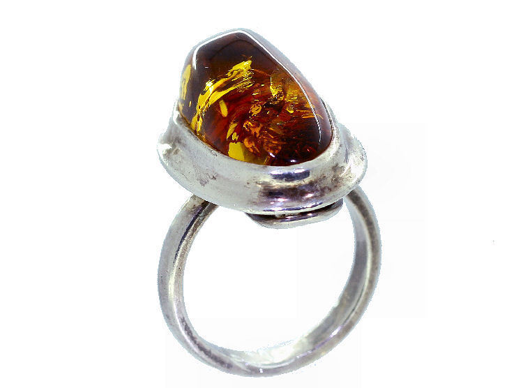 6.16cts Cabochon Oval Amber Ring Set  In Silver