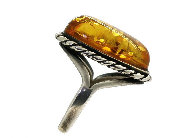 4.70cts Cabochon Oval Amber Ring Set  In Silver
