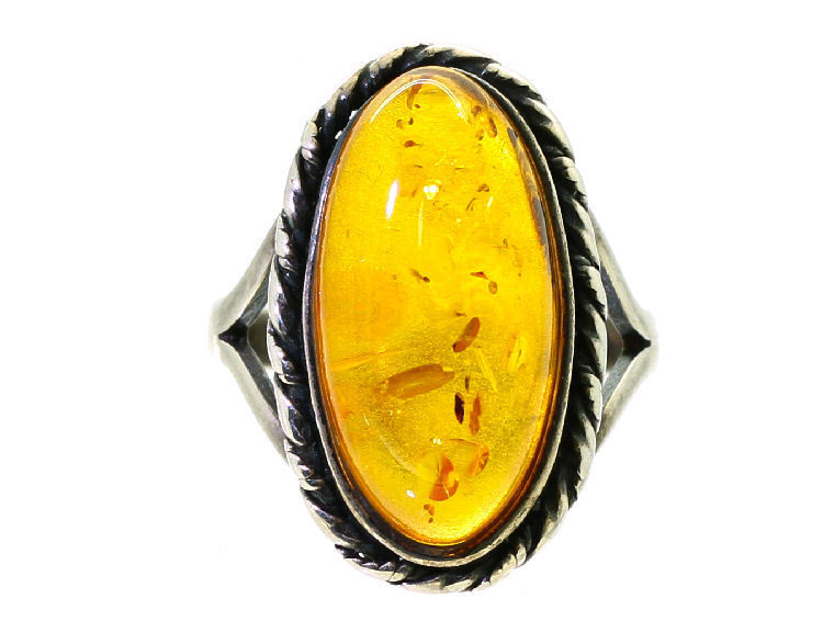 4.70cts Cabochon Oval Amber Ring Set  In Silver