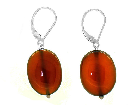 Orange Red Carnelian Oval Sterling Silver Earrings